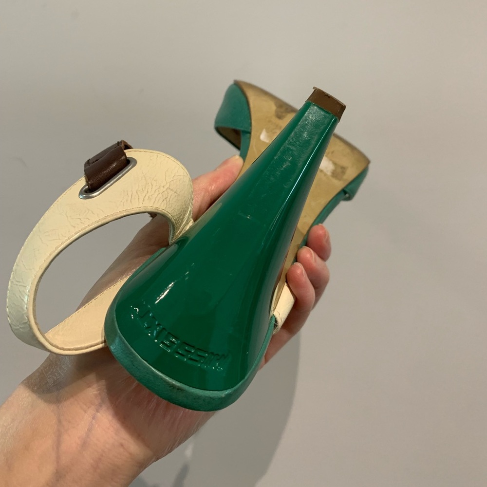 Vintage Style Green Pointed Toe Heels Ankle Strap Colorblock Pumps Size 6 - Picture 10 of 15